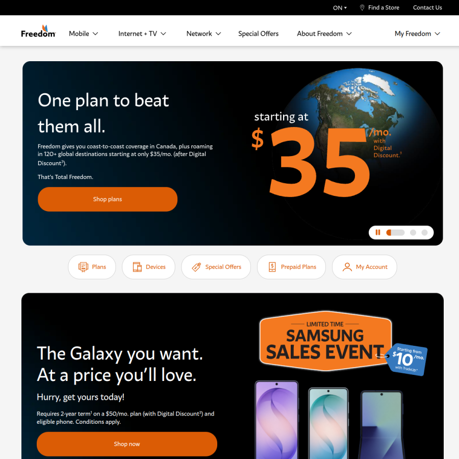 freedommobile.ca homepage screenshot