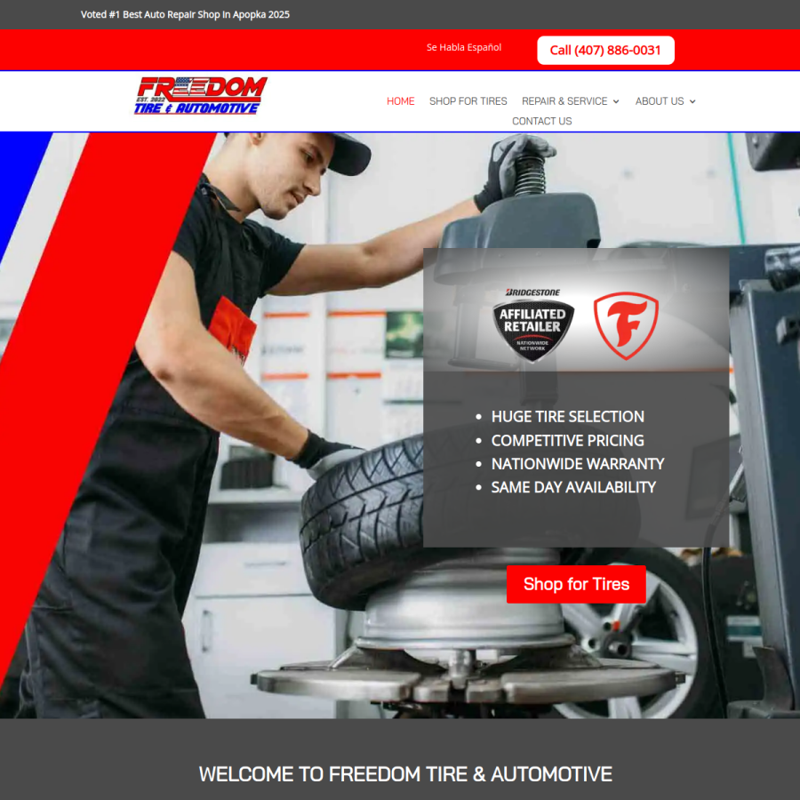 freedomtireandautomotive.com homepage screenshot