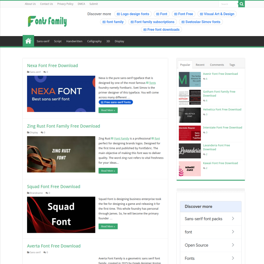 freefontsfamily.com homepage screenshot