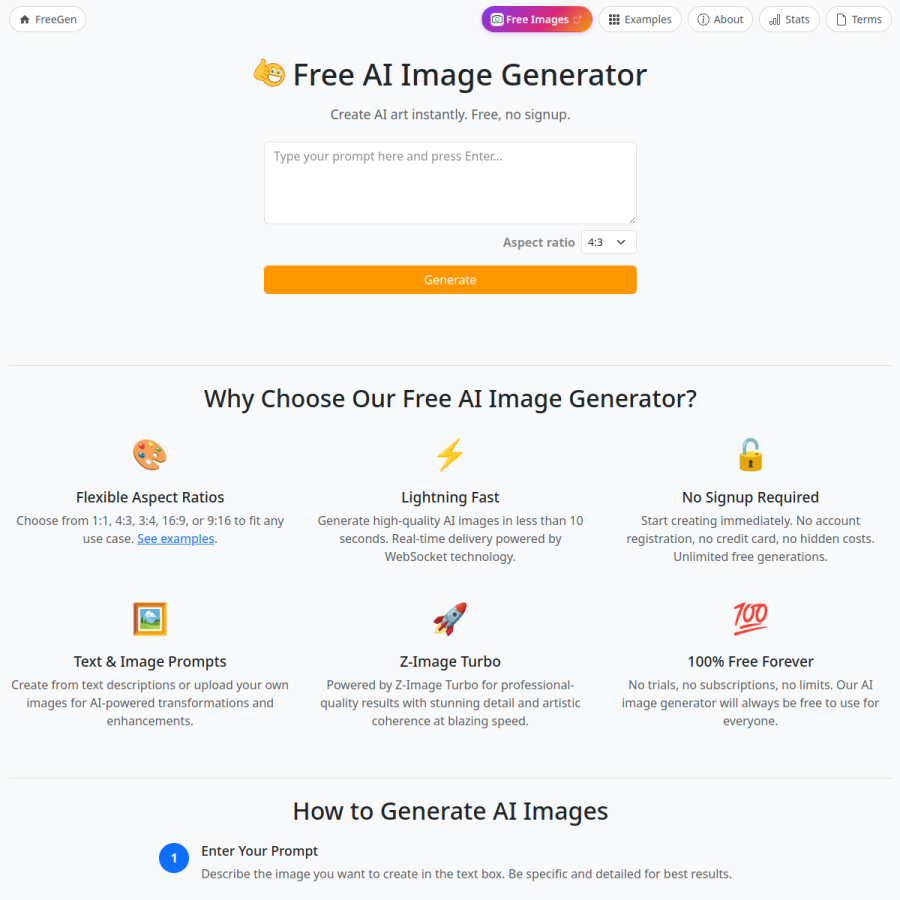 freegen.app homepage screenshot
