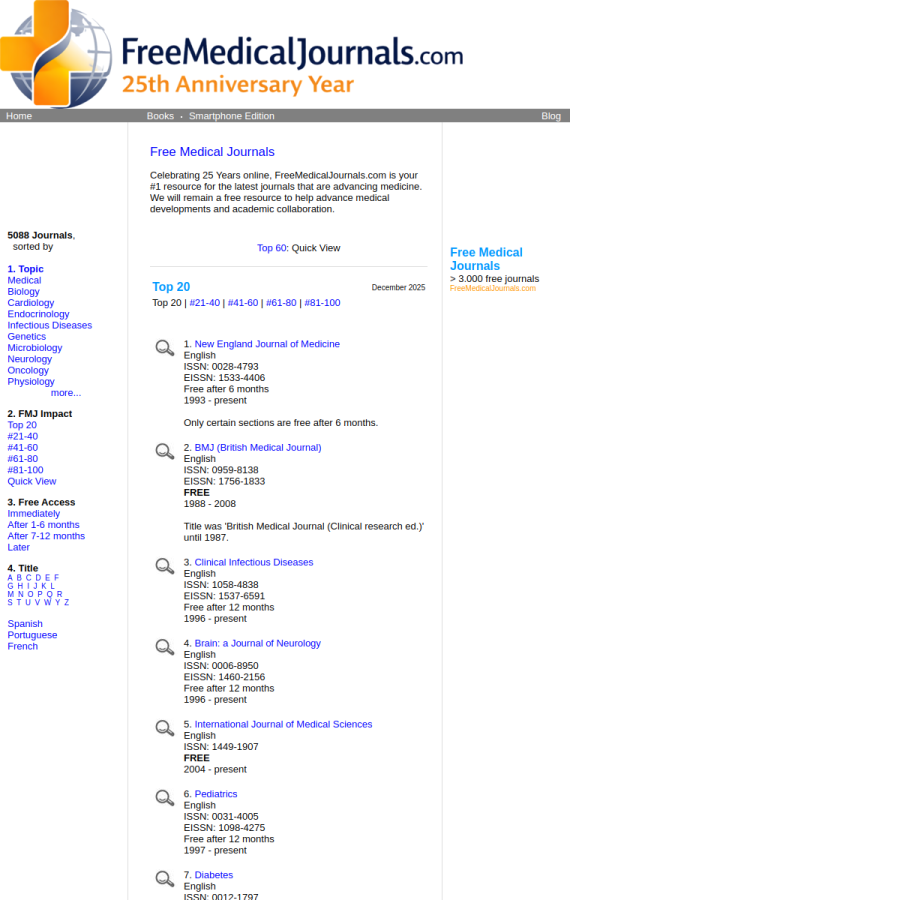 freemedicaljournals.com homepage screenshot