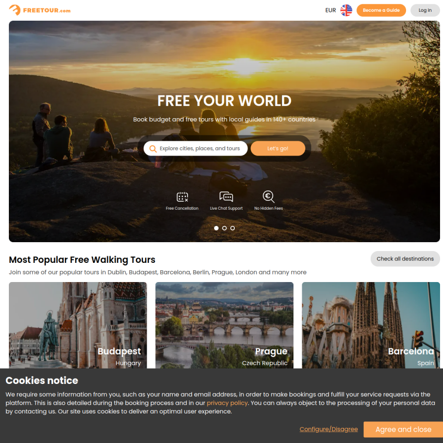 freetour.com homepage screenshot