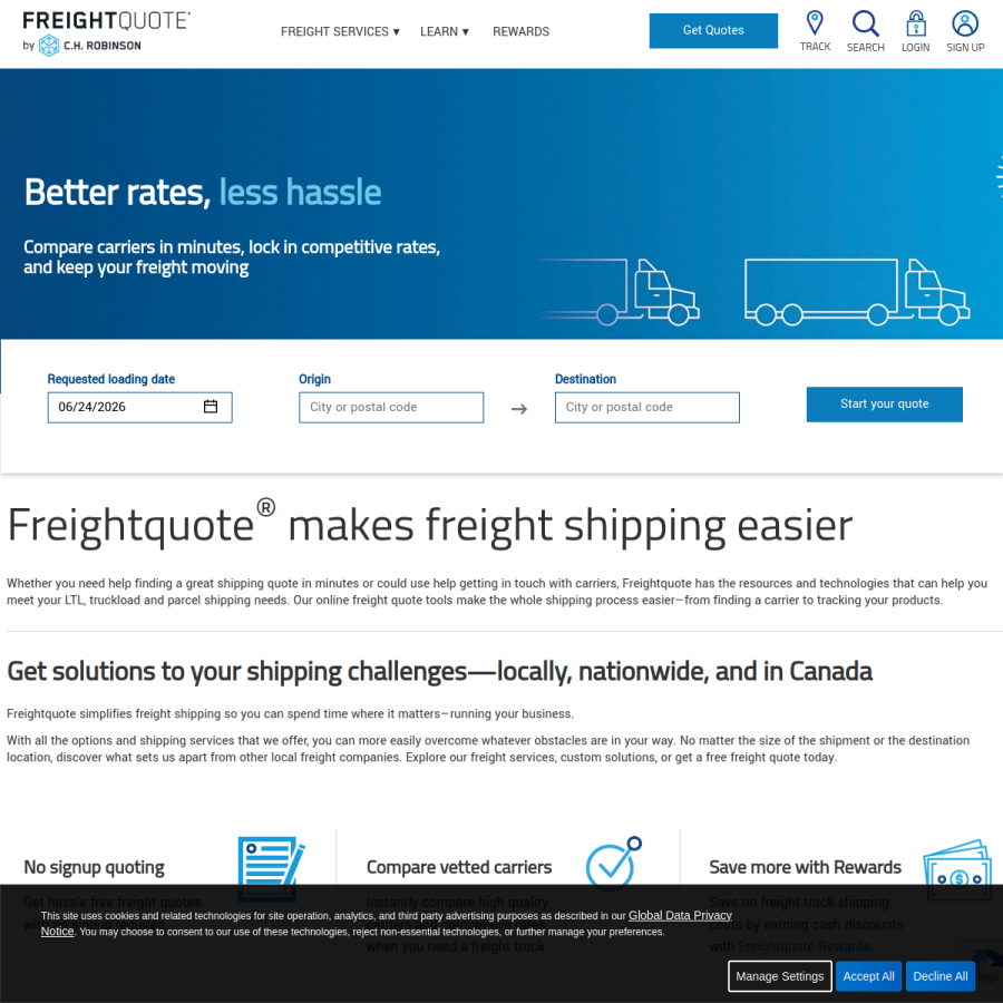 freightquote.com homepage screenshot
