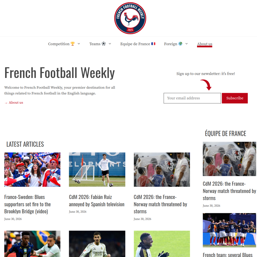 frenchfootballweekly.com homepage screenshot