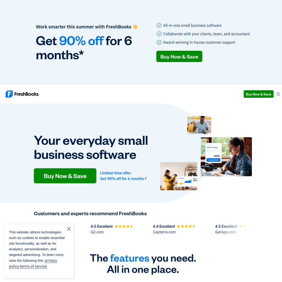 freshbooks.com homepage screenshot