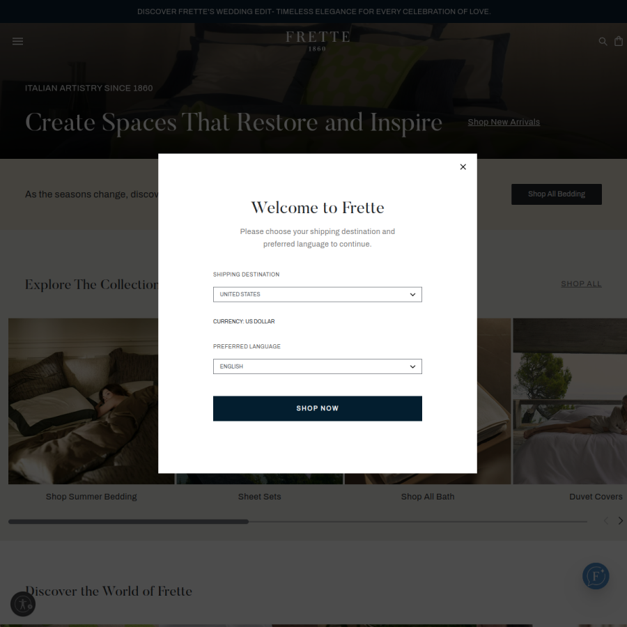 frette.com homepage screenshot