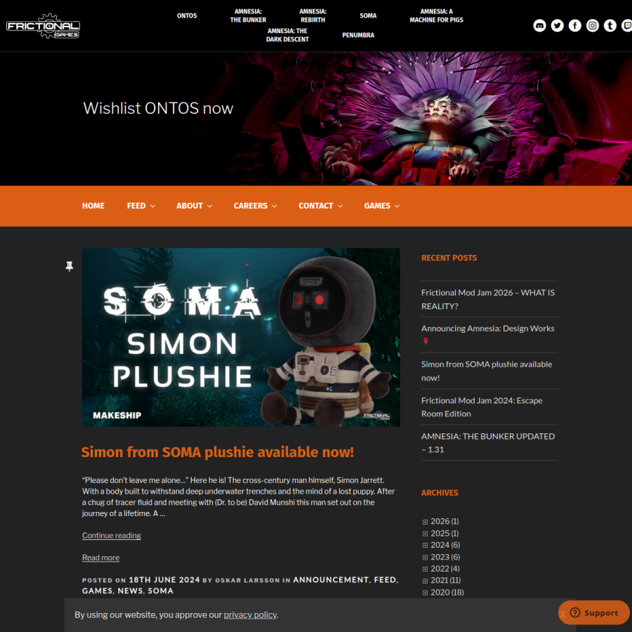 frictionalgames.com homepage screenshot