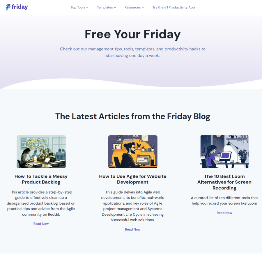 friday.app homepage screenshot