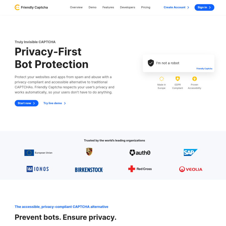 friendlycaptcha.com homepage screenshot