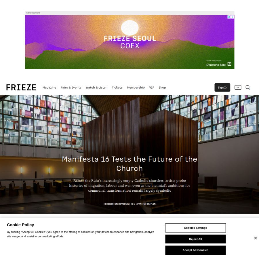 frieze.com homepage screenshot