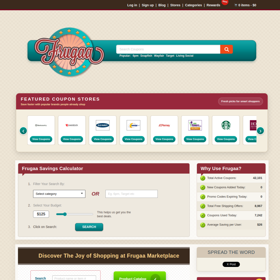 frugaa.com homepage screenshot