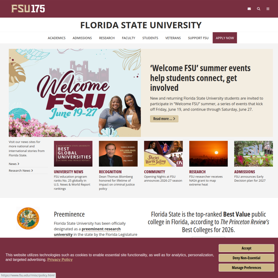 fsu.edu homepage screenshot