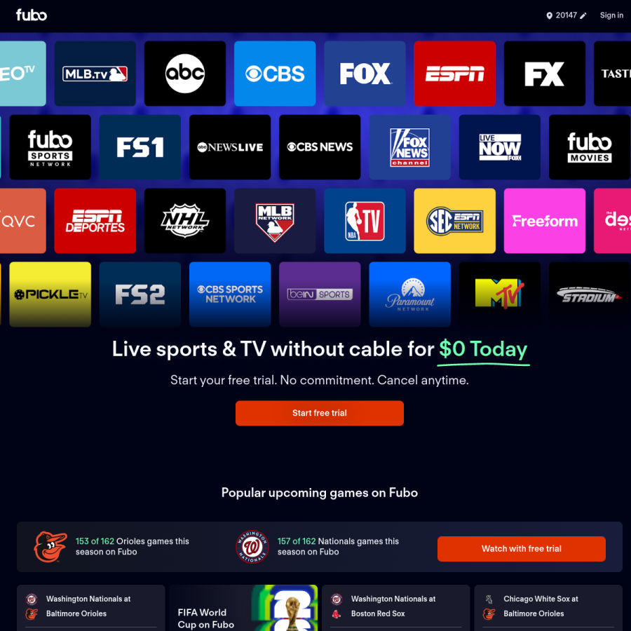 fubo.tv homepage screenshot