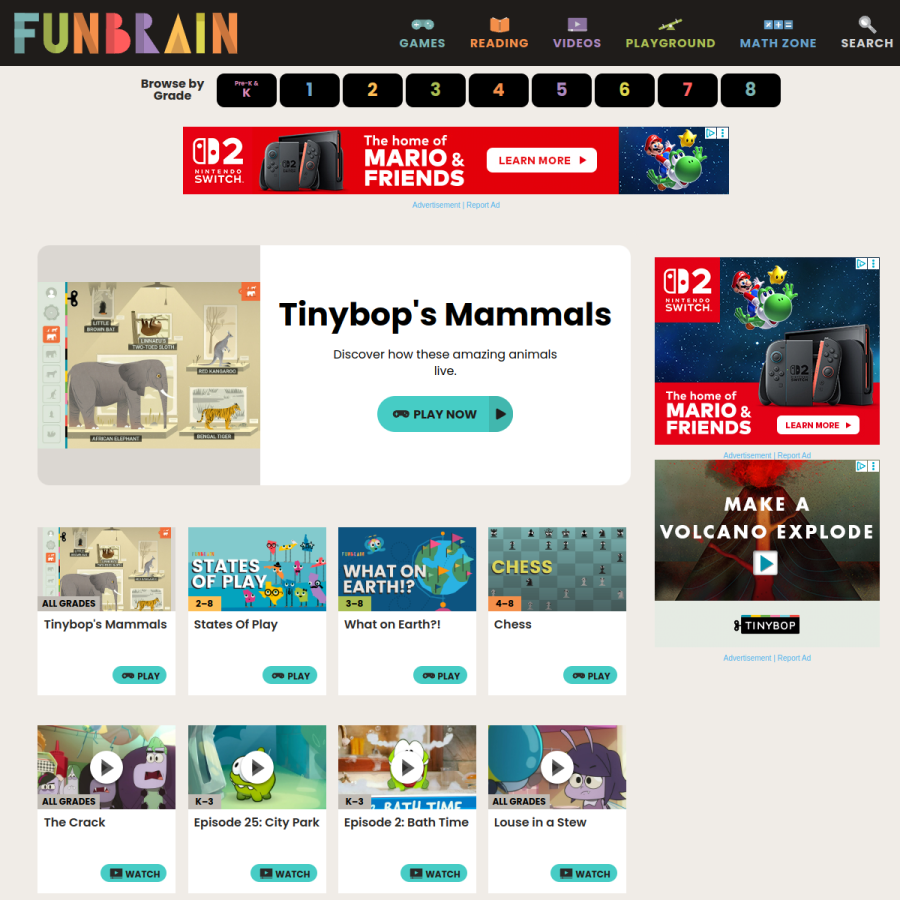 funbrain.com homepage screenshot