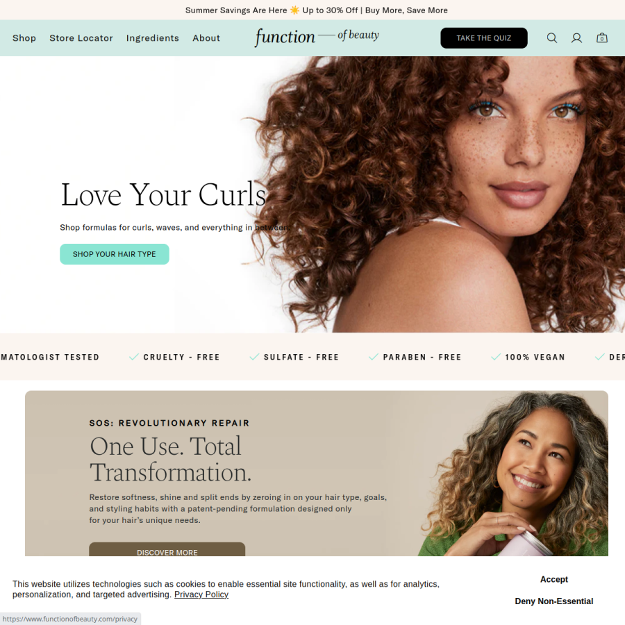 functionofbeauty.com homepage screenshot