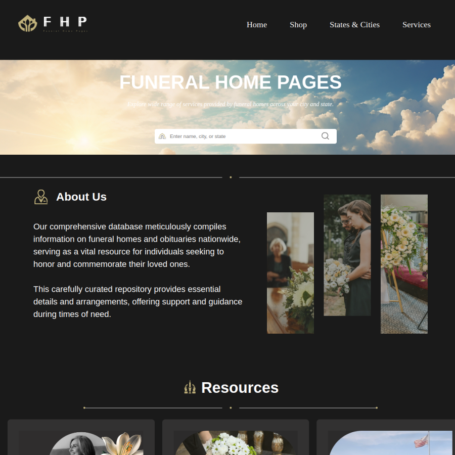 funeralhomepages.com homepage screenshot