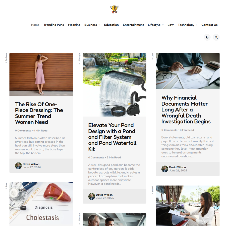 funnnypuns.com homepage screenshot