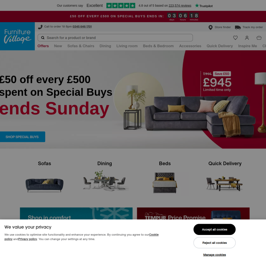furniturevillage.co.uk homepage screenshot