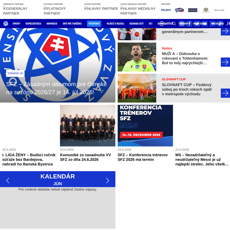 futbalsfz.sk homepage screenshot