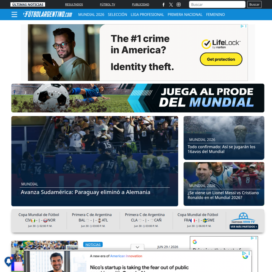 futbolargentino.com homepage screenshot