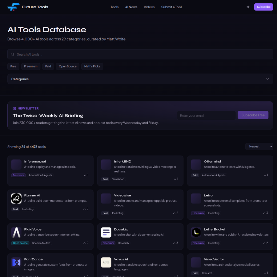 futuretools.io homepage screenshot