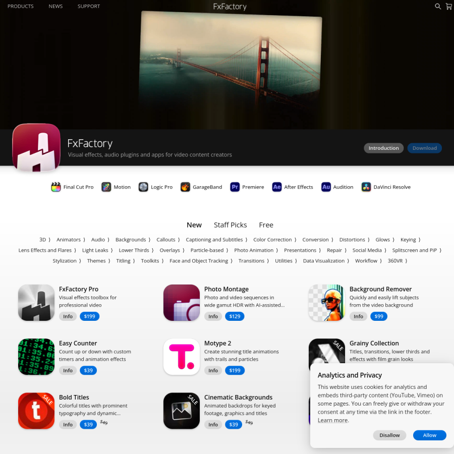 fxfactory.com homepage screenshot