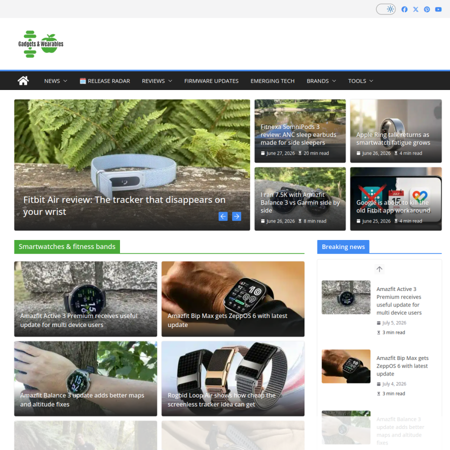 gadgetsandwearables.com homepage screenshot