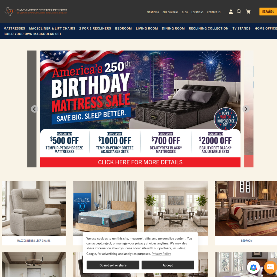 galleryfurniture.com homepage screenshot