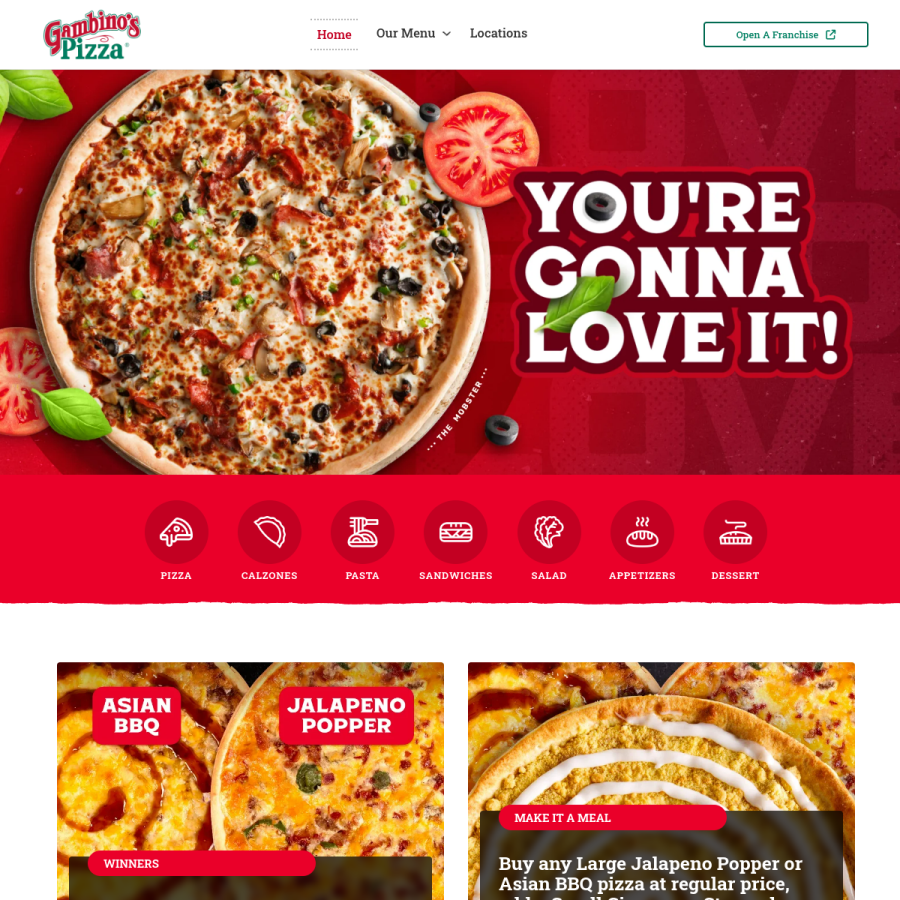 gambinospizza.com homepage screenshot