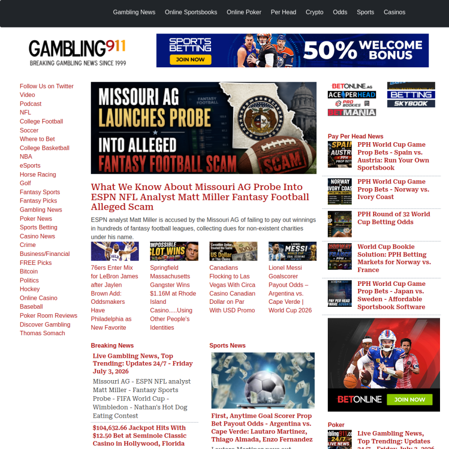 gambling911.com homepage screenshot