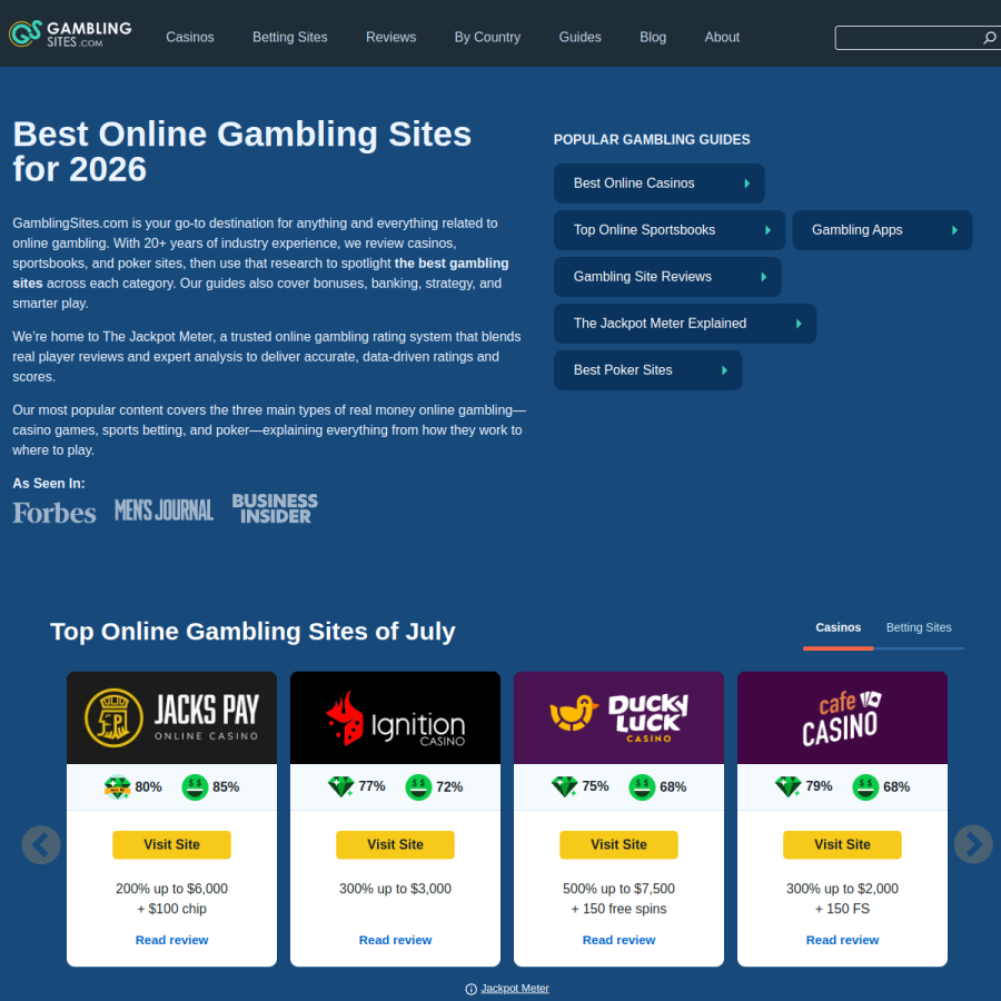 gamblingsites.com homepage screenshot