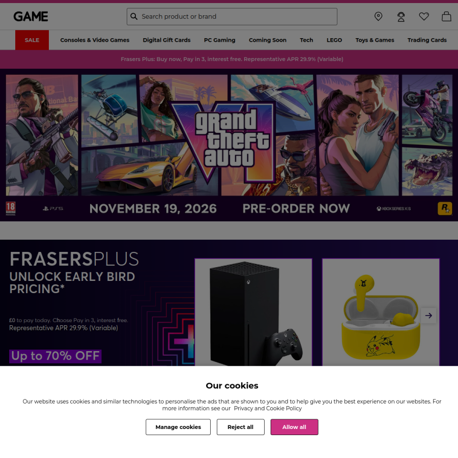 game.co.uk homepage screenshot