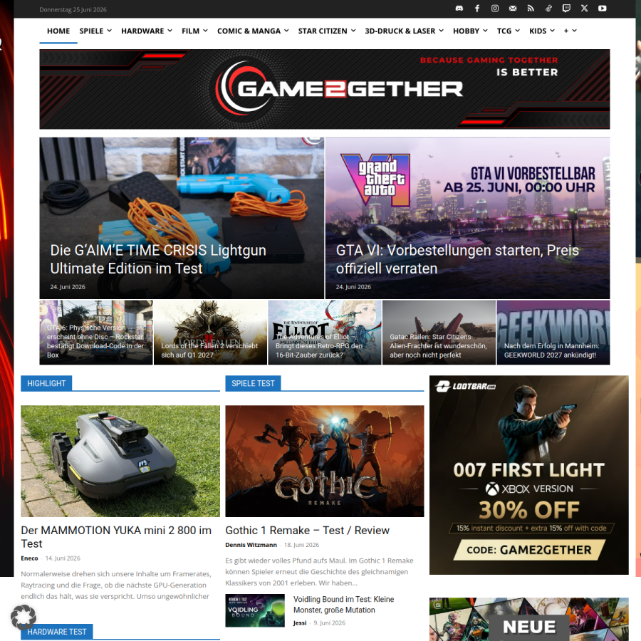 game2gether.de homepage screenshot