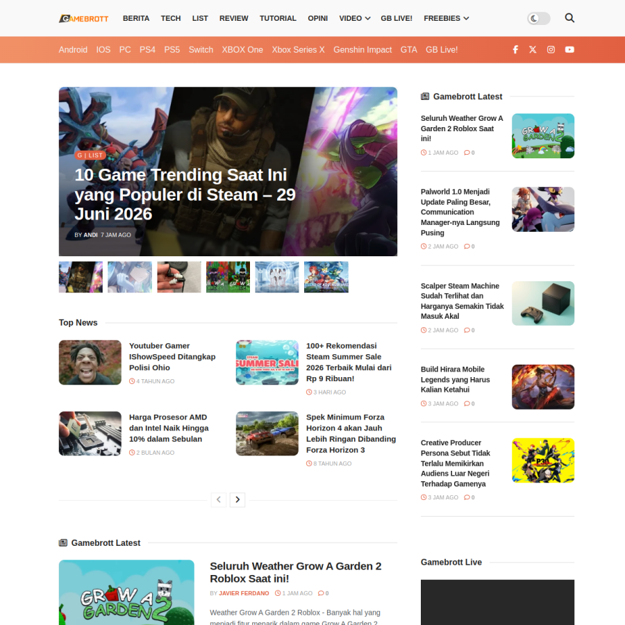 gamebrott.com homepage screenshot