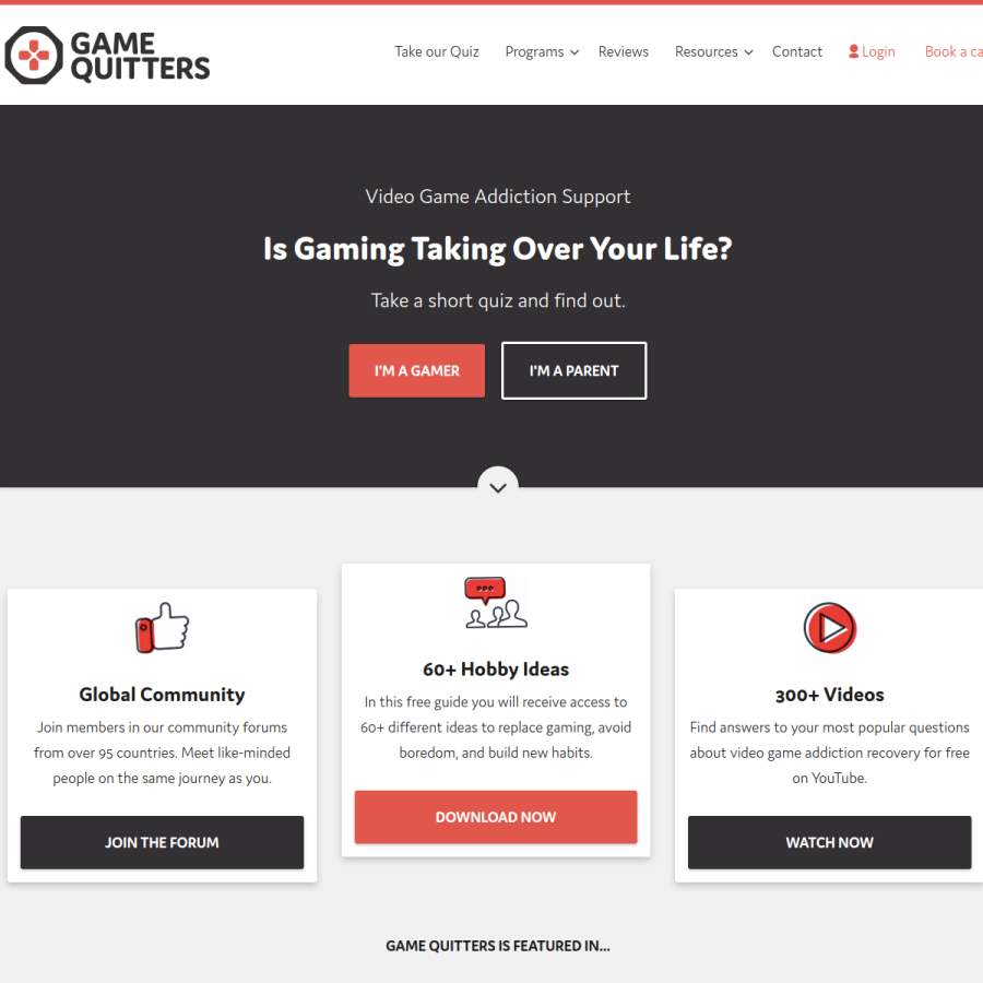 gamequitters.com homepage screenshot