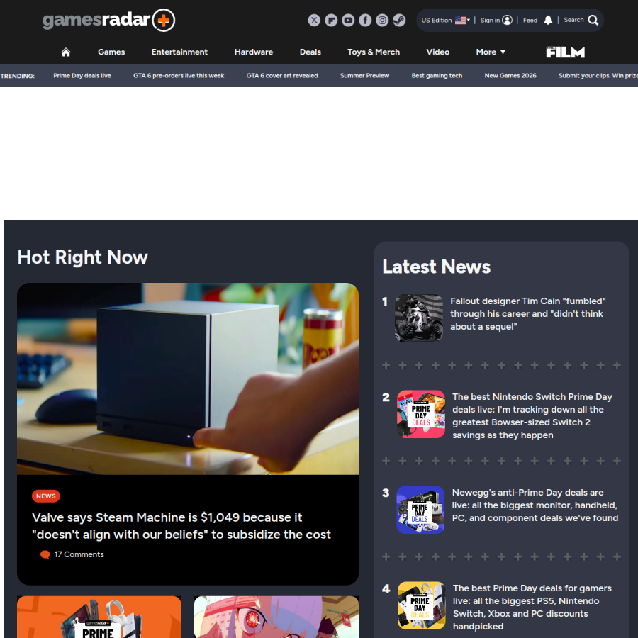 gamesradar.com homepage screenshot