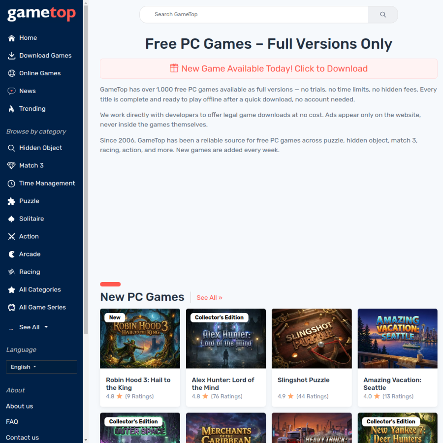 gametop.com homepage screenshot