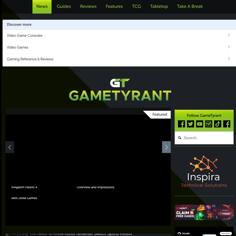 gametyrant.com homepage screenshot