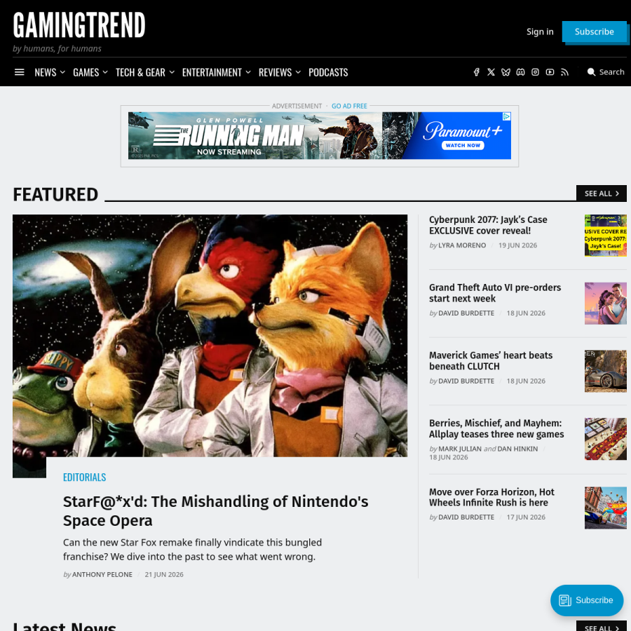 gamingtrend.com homepage screenshot