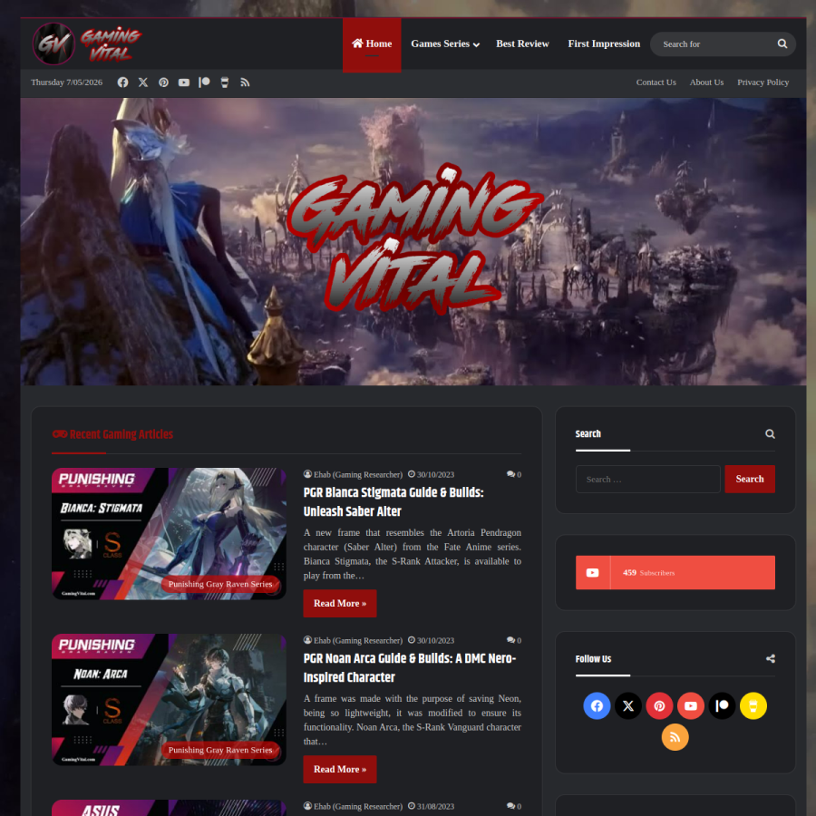 gamingvital.com homepage screenshot