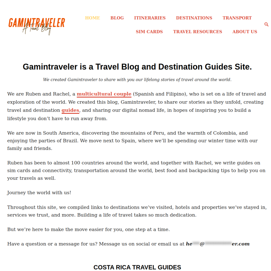 gamintraveler.com homepage screenshot
