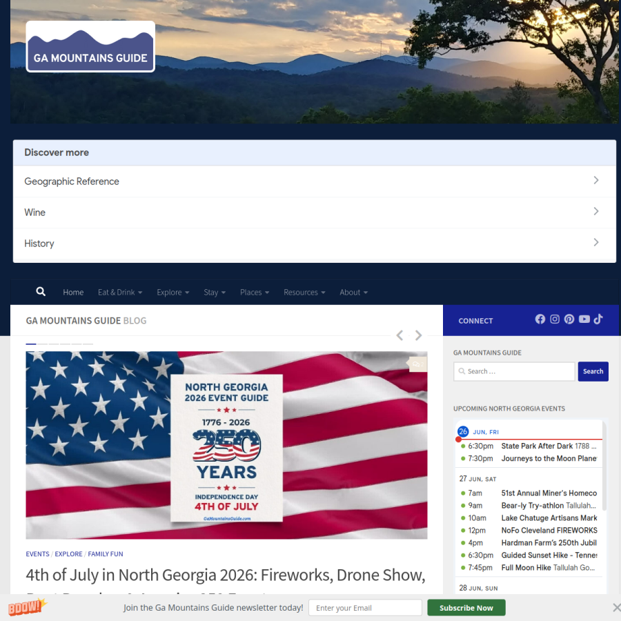gamountainsguide.com homepage screenshot