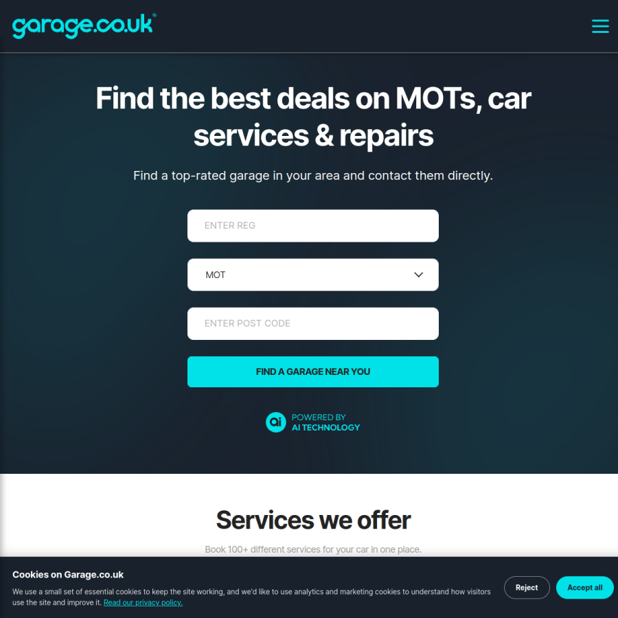 garage.co.uk homepage screenshot