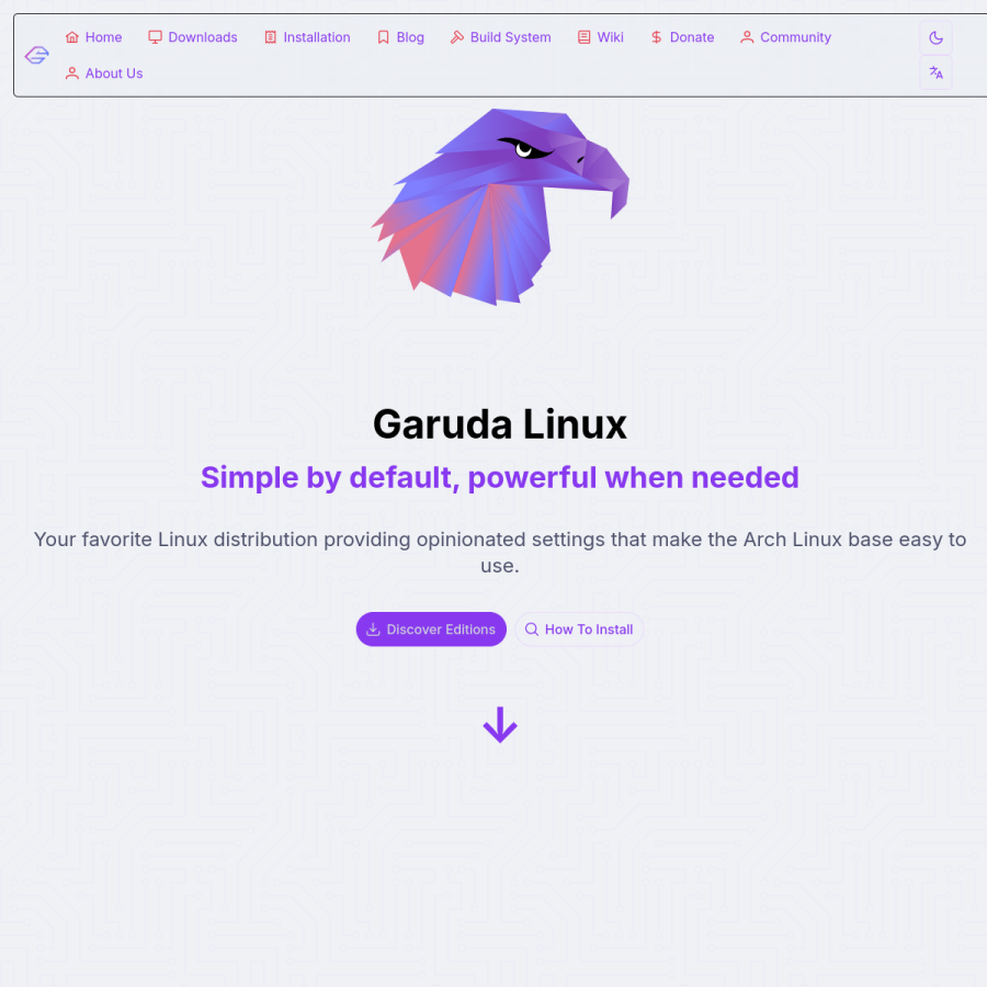 garudalinux.org homepage screenshot