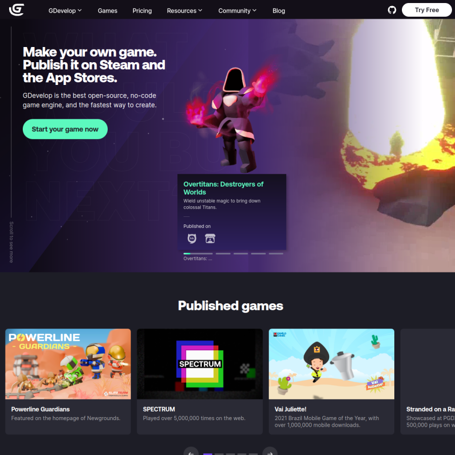 gdevelop.io homepage screenshot