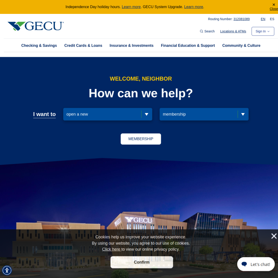 gecu.com homepage screenshot