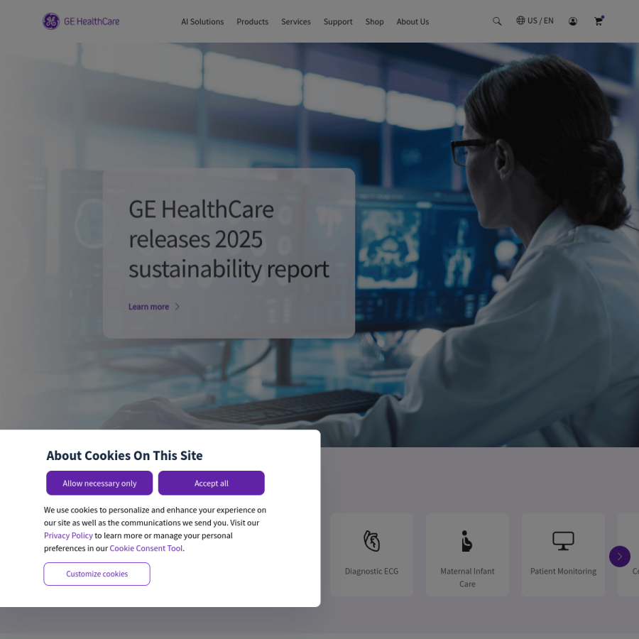 gehealthcare.com homepage screenshot