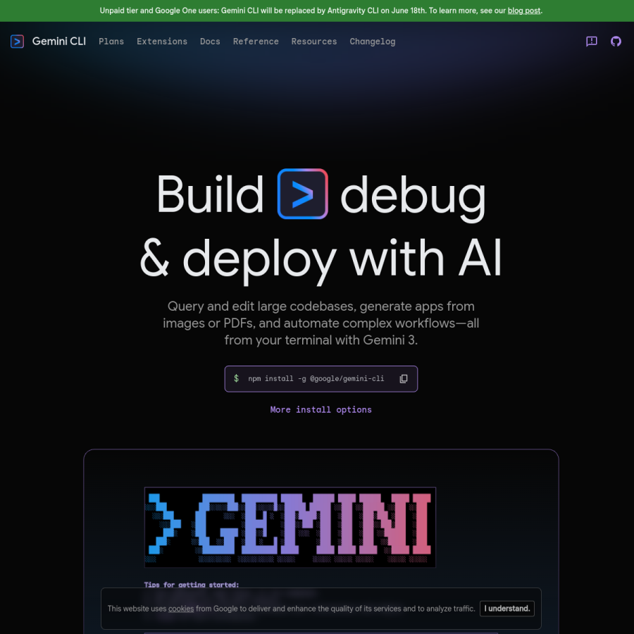 geminicli.com homepage screenshot
