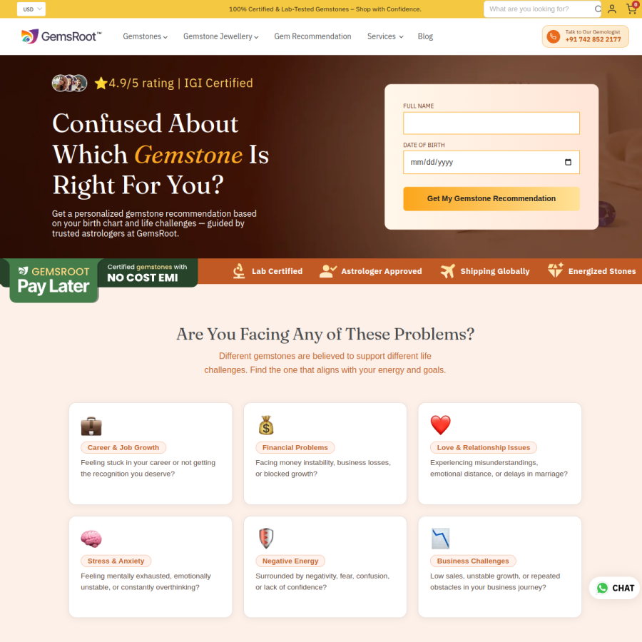 gemsroot.com homepage screenshot