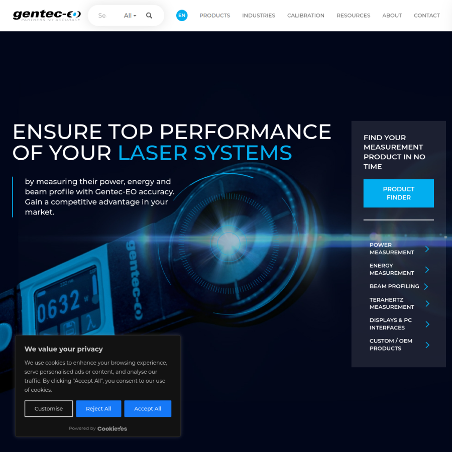 gentec-eo.com homepage screenshot
